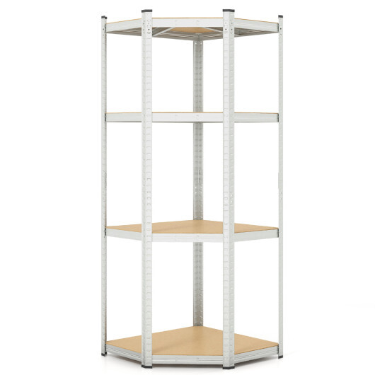 4-Tier Corner Shelving Unit Adjustable Garage Storage Utility Rack for Warehouse-Silver - Color: Silver - Size: 4-Tier