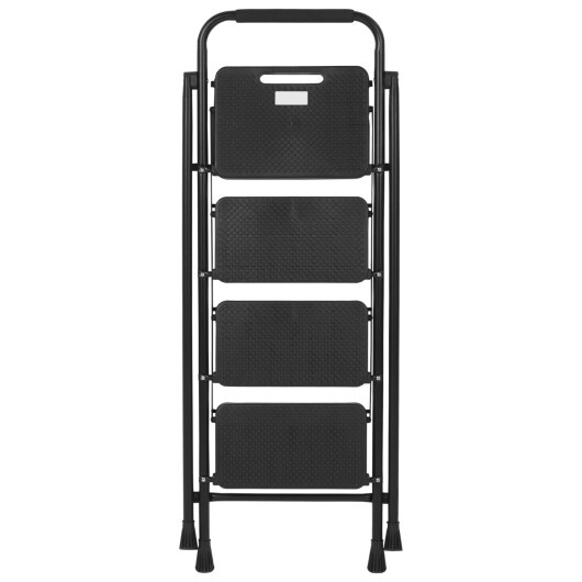 Portable Folding 4 Step Ladder Stool for Adults with Wide Anti-Slip Pedal-Black - Color: Black