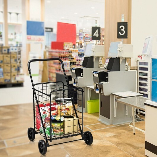 Portable Folding Shopping Cart Utility for Grocery Laundry-Black - Color: Black - Image 3