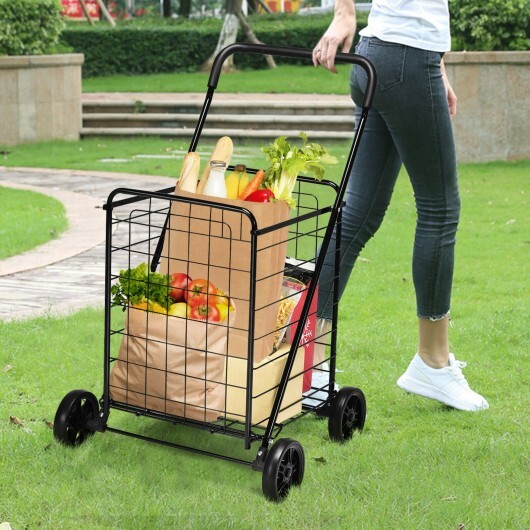Portable Folding Shopping Cart Utility for Grocery Laundry-Black - Color: Black - Image 4