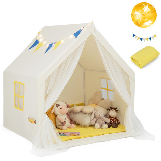 48 x 42 x 50 Inch Large Play Tent with Washable Cotton Mat Holiday Birthday Gift for Kids-Beige - Color: Beige