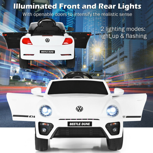 Volkswagen Beetle Kids Electric Ride On Car with Remote Control-White - Color: White - Image 3