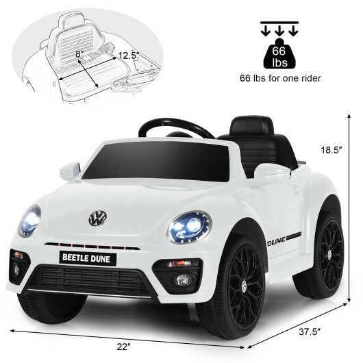 Volkswagen Beetle Kids Electric Ride On Car with Remote Control-White - Color: White - Image 4