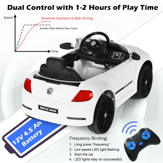 Volkswagen Beetle Kids Electric Ride On Car with Remote Control-White - Color: White - Image 5