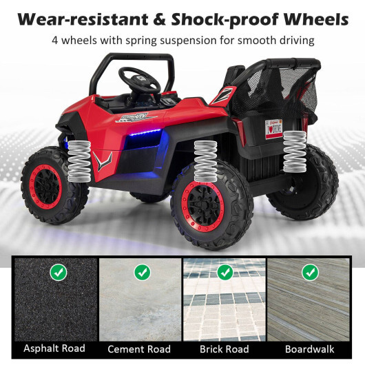 12V 2-Seater Kids Ride on UTV with Slow Start Function Music-Red - Color: Red - Image 3