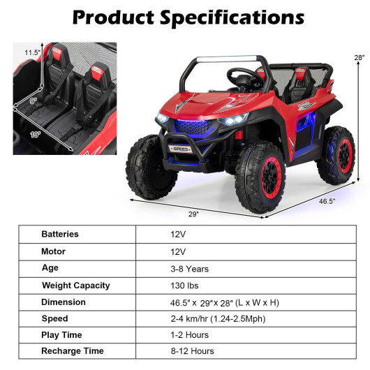 12V 2-Seater Kids Ride on UTV with Slow Start Function Music-Red - Color: Red - Image 5