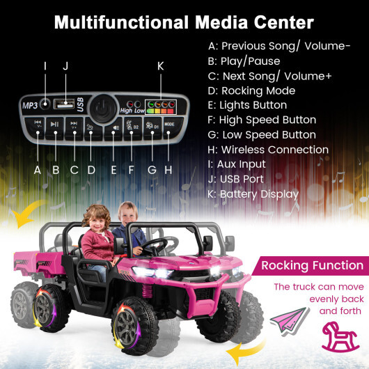 2-Seater Kids Ride On Dump Truck with Dump Bed and Shovel-Pink - Color: Pink - Image 3
