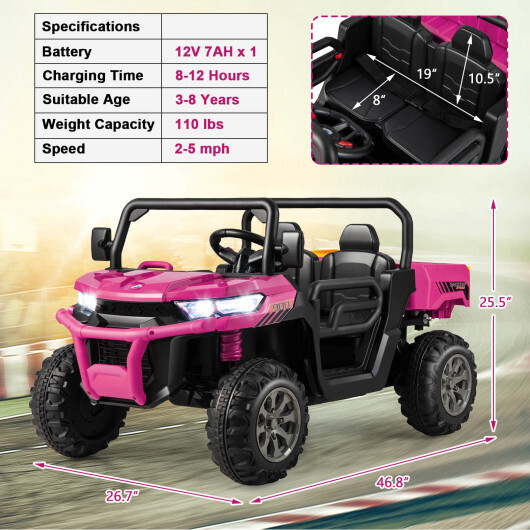 2-Seater Kids Ride On Dump Truck with Dump Bed and Shovel-Pink - Color: Pink - Image 4