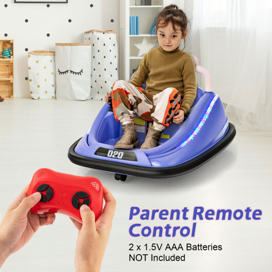 12V Kids Bumper Car Ride on Toy with Remote Control and 360 Degree Spin Rotation-Purple - Color: Purple - Image 3