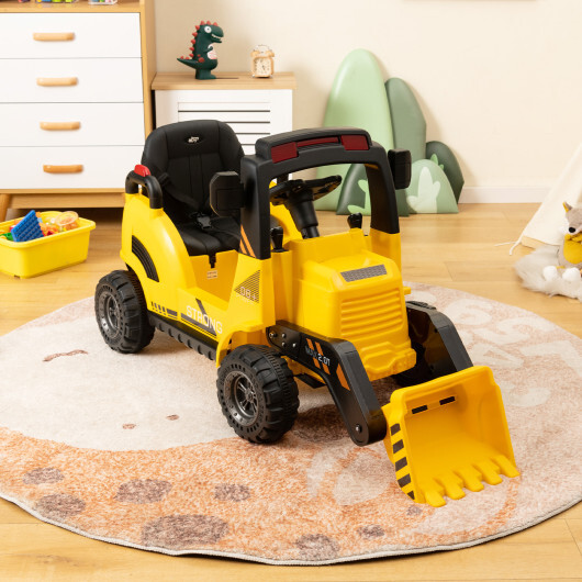 12V Kids Ride On Construction Tractor with Electric Adjustable Bucket-Yellow - Color: Yellow - Image 3