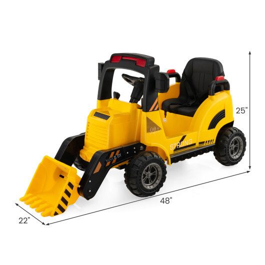 12V Kids Ride On Construction Tractor with Electric Adjustable Bucket-Yellow - Color: Yellow - Image 5
