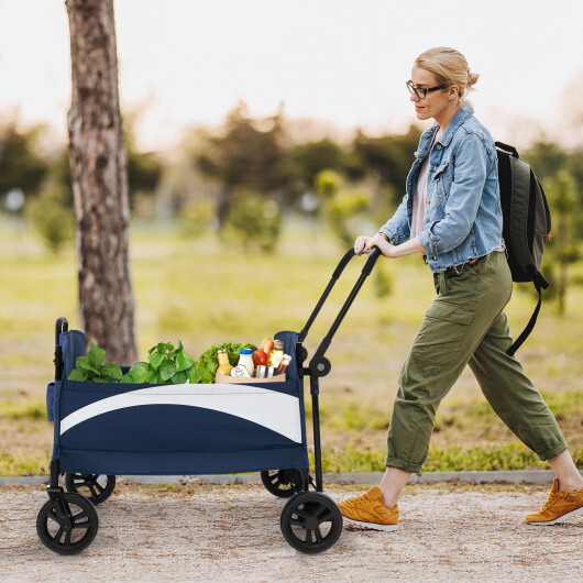 2-Seat Stroller Wagon with Adjustable Canopy and Handles-Navy - Color: Navy - Image 3