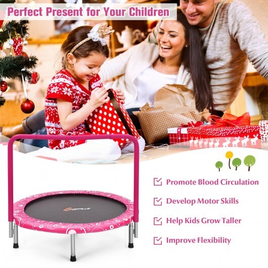 36 Inch Kids Trampoline Mini Rebounder with Full Covered Handrail-Pink - Color: Pink - Image 3