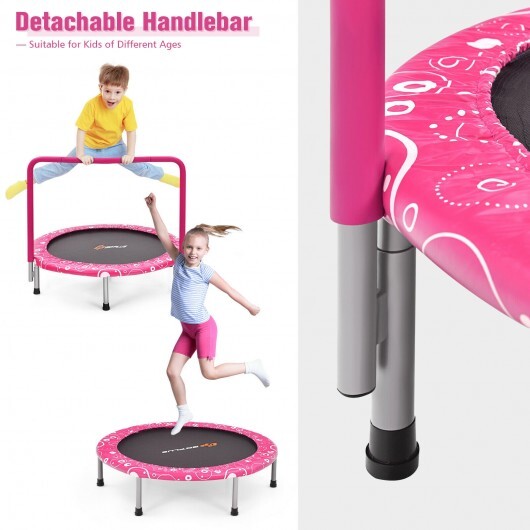 36 Inch Kids Trampoline Mini Rebounder with Full Covered Handrail-Pink - Color: Pink - Image 5