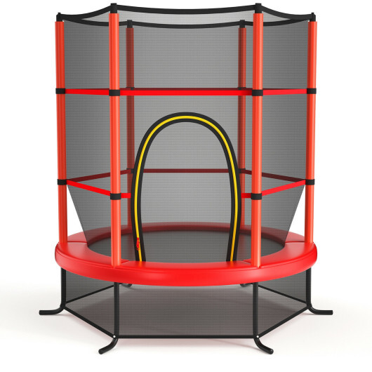 55 Inch Kids Recreational Trampoline Bouncing Jumping Mat with Enclosure Net-Red - Color: Red