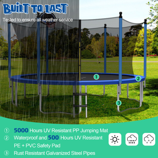 Outdoor Recreational Trampoline with Ladder and Enclosure Net-14 ft - Color: Black - Size: 14 ft - Image 4