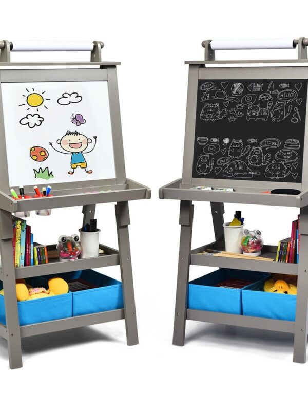 3 in 1 Double-Sided Storage Art Easel-Gray - Color: Gray