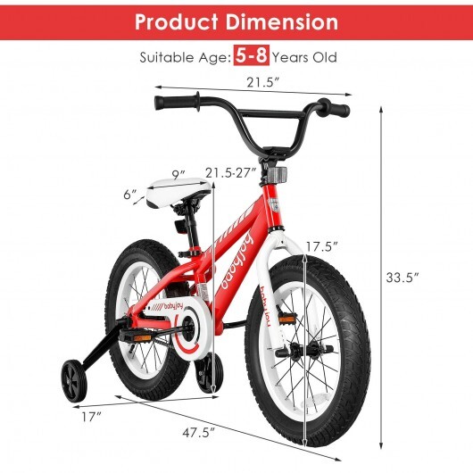 16 Inch Kids Bike Bicycle with Training Wheels for 5-8 Years Old Kids-Red - Color: Red - Image 4